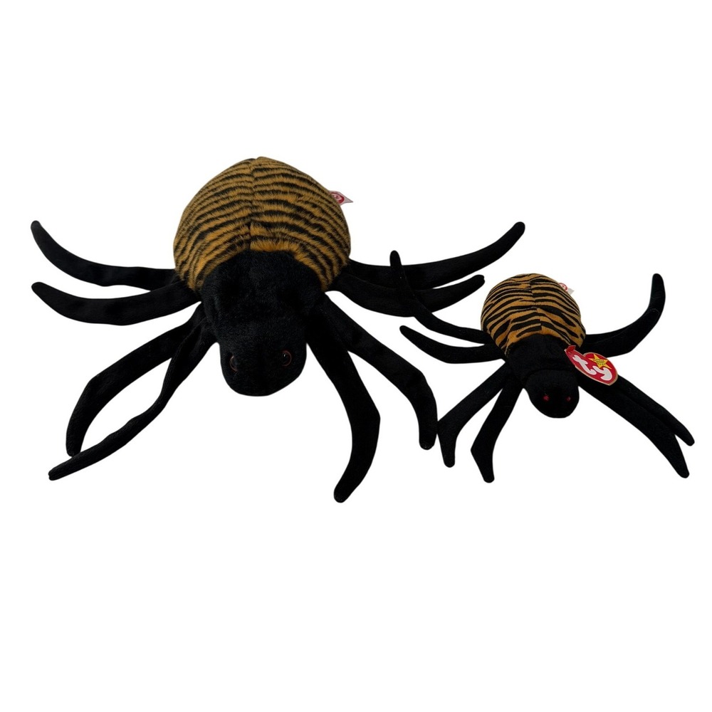 Ty Beanie Baby Buddy Spinner Spider Set Orange Black Halloween Plush Vintage Lot